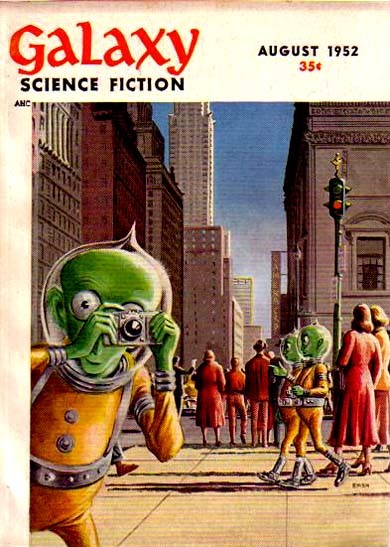 Alien Tourists Snap Photos on a Human Street, Galaxy Science Fiction August 1952