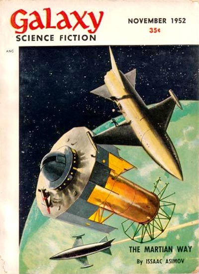 Galaxy Science Fiction Nov 1952 — Asimov's 'The Martian Way' Space Station Cover