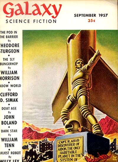 Galaxy Science Fiction Sept 1957 — Golden Astronaut Monument Cover