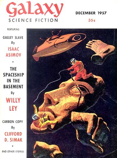 Galaxy Science Fiction Dec 1957 — Spaceman on Giant Alien Stone Face