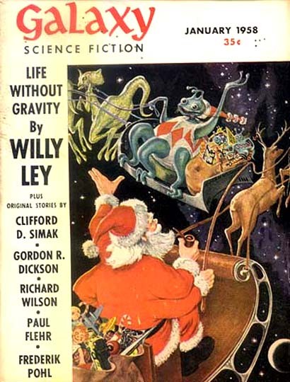 Galaxy Science Fiction Jan 1958 — Alien Santa Sleigh Heist Cover