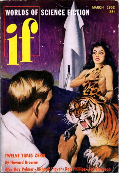 If Worlds of Science Fiction March 1952 — Tiger Rider and Rocket Cover