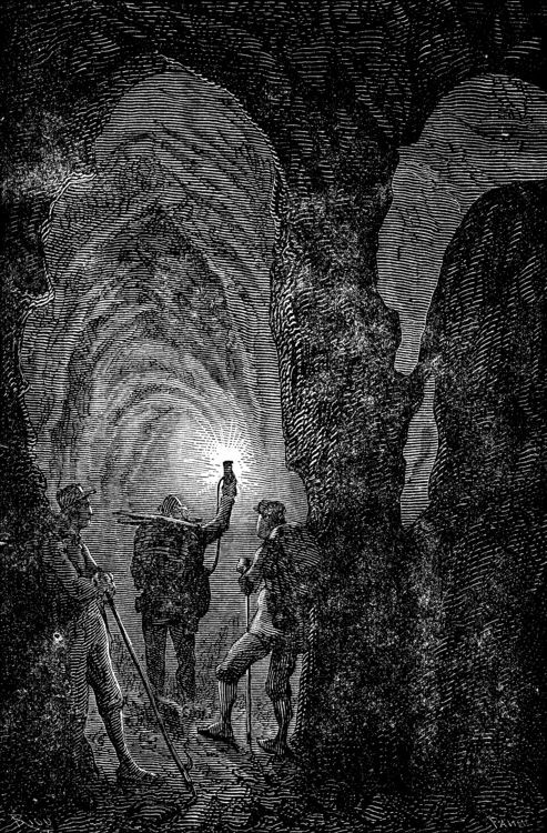Journey to the Center of the Earth — Verne's Explorers Descend by Torchlight