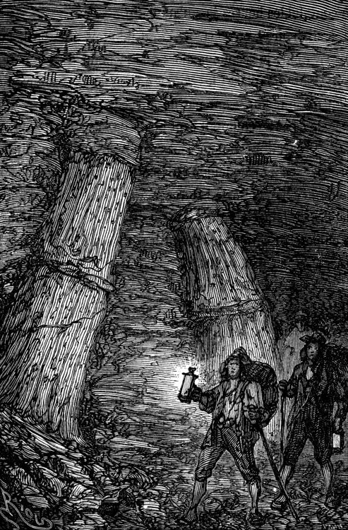 Explorers Descend Subterranean Cavern — Journey to the Center of the Earth, Riou c.1864
