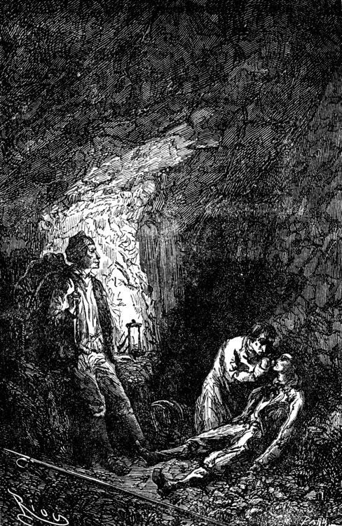 Édouard Riou Cave Discovery Scene – Jules Verne Victorian Engraving