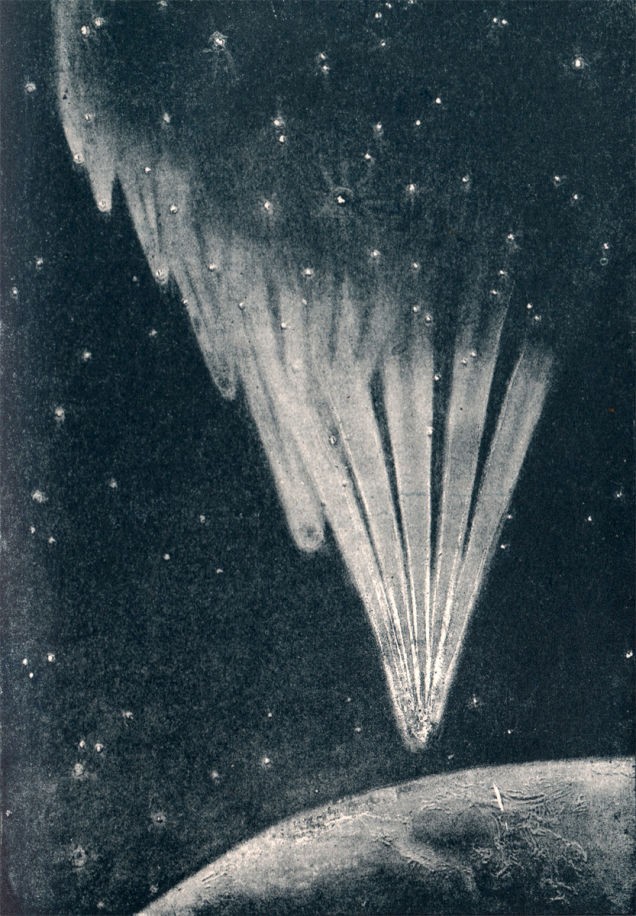 Great Comet Over Earth — Victorian Astronomical Engraving, c. 1880s