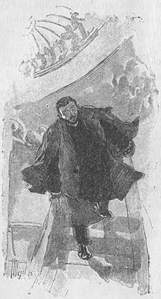 Mysterious Cloaked Figure Flees Airship, Victorian Sci-Fi Illustration c.1890s