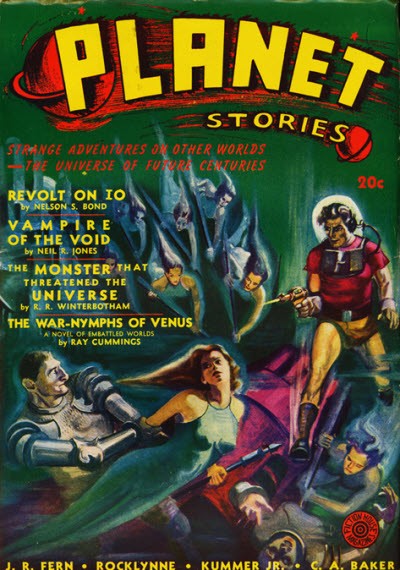 Planet Stories Cover: War-Nymphs of Venus & Alien Abduction Battle, 1940s Pulp