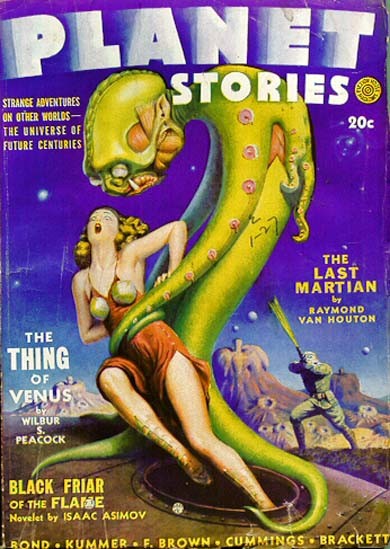 Planet Stories: Tentacled Venus Monster Attacks Woman, Early 1940s Pulp Cover