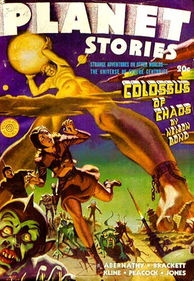 Planet Stories 'Colossus of Chaos' by Nelson Bond – Giant Alien Attack Cover