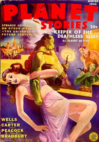 Planet Stories Winter 1944 — Green Alien Menace, 'Keeper of the Deathless Sleep'