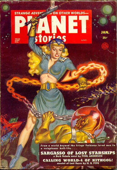 Planet Stories Jan 1953 – Blonde Space Warrior Breaks Chains on Alien World
