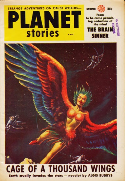 Planet Stories Spring 1956 'Cage of a Thousand Wings' Winged Alien Woman Cover