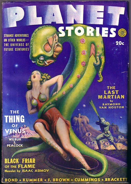 Planet Stories 'Thing of Venus' Cover — Tentacled Monster Seizes Woman, 1940s