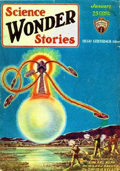 Science Wonder Stories Jan 1930: Giant Energy Orb Destroys Rural Town