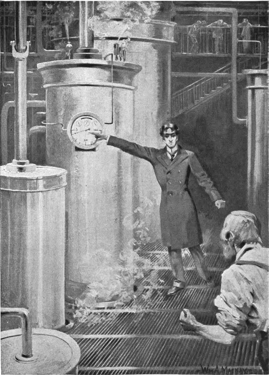 Will A. Mannavy's Industrial Sabotage: Man Controls Steam Gauge While Worker Collapses
