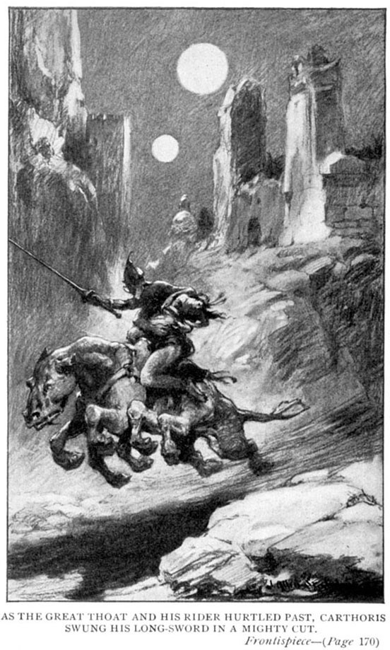 Carthoris on Thoat at Night, Burroughs Mars Frontispiece c.1913