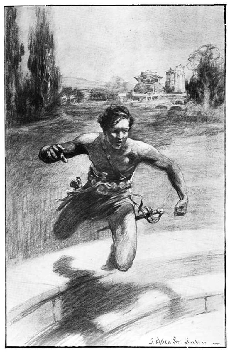J. Allen St. John's Planetary Hero Running Amid Oriental Ruins, c.1910s-1920s