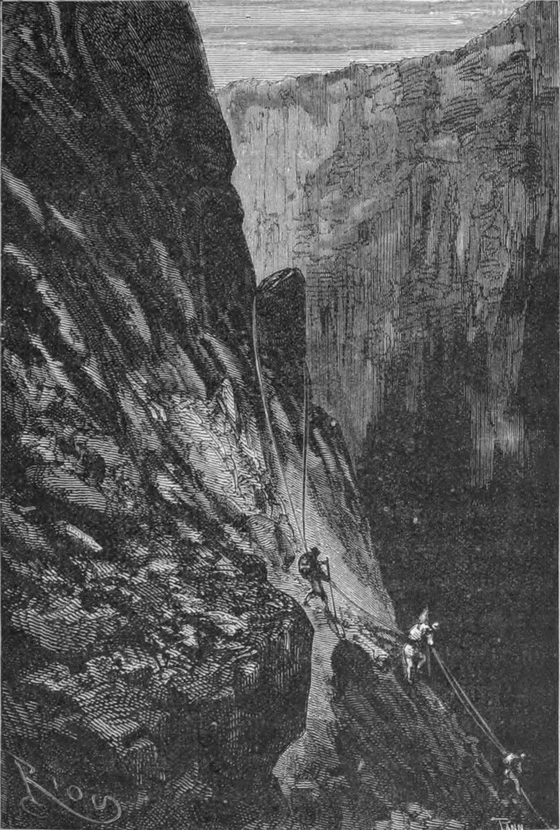 Édouard Riou's Canyon Descent — Jules Verne Adventure Engraving 1860s-70s