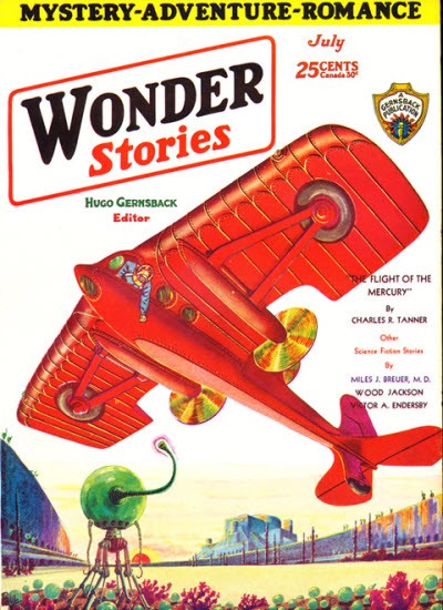 Wonder Stories July 1932 — 'The Flight of the Mercury' Aerial Cover Art