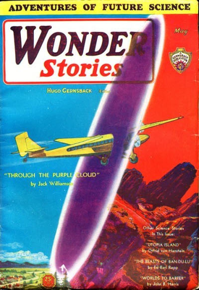 Wonder Stories May 1931 — Jack Williamson's 'Through the Purple Cloud' Cover