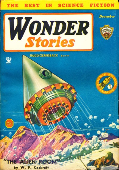 Wonder Stories Dec 1933 — Spinning Spacecraft Attacks Arctic Outpost