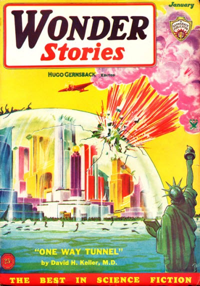 Wonder Stories Jan 1931: NYC Dome Explosion with Statue of Liberty