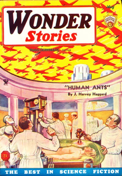 Wonder Stories 'Human Ants' Cover — Shrinking Ray Lab Scene, 1930s