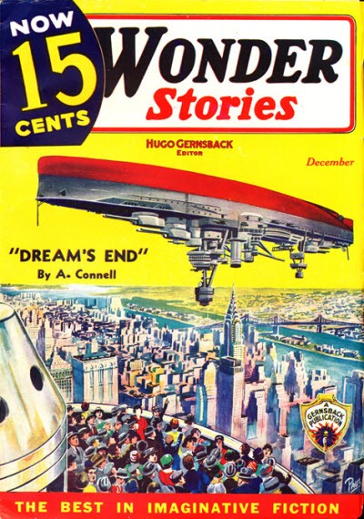 Wonder Stories Dec 1930s: Giant Zeppelin Over Future New York City