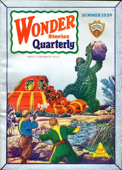 Frank R. Paul's Giant Reptile Monster vs. Spacemen, Wonder Stories Quarterly Summer 1930