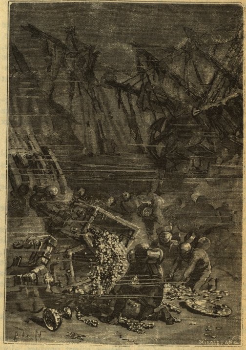 Hildibrand Engraving: Underwater Shipwreck Scene from Jules Verne, c.1870s