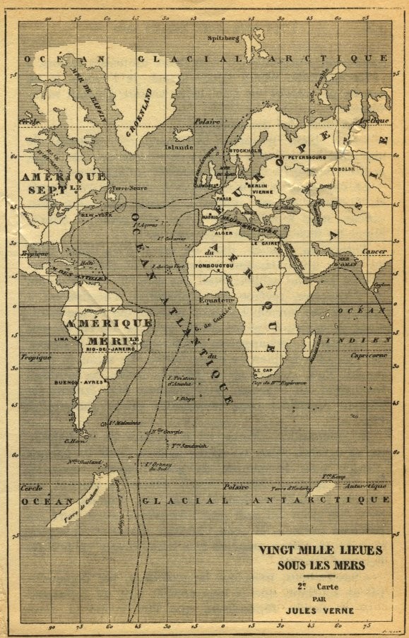 Jules Verne's Nautilus Route Map — Vingt Mille Lieues Sous Les Mers