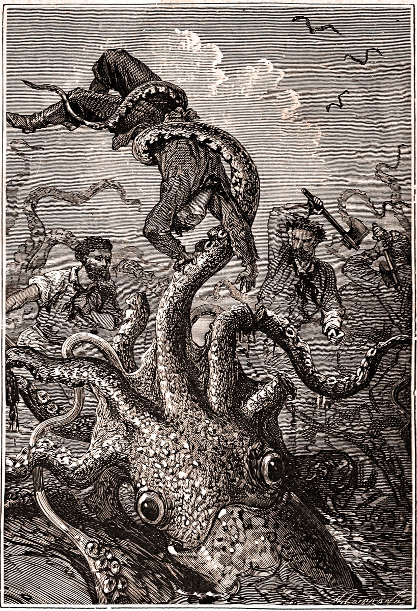 Giant Squid Attack — Verne's 20,000 Leagues, Riou/Neuville 1870