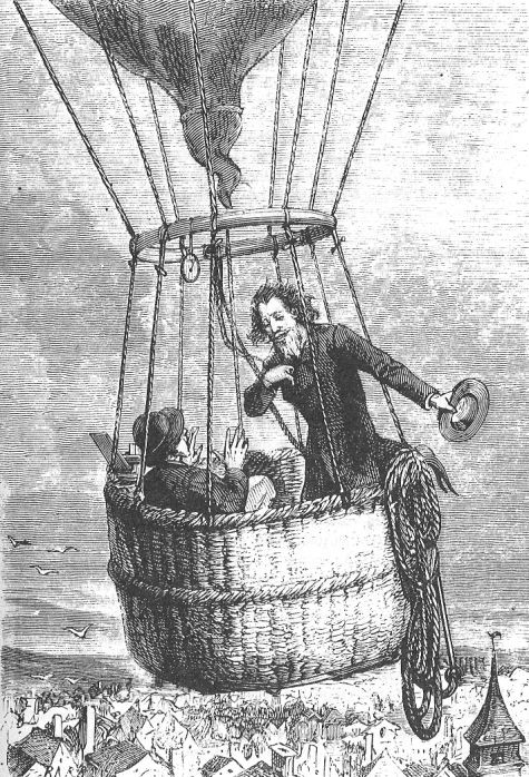 Hot Air Balloon Gondola Drama — Jules Verne Victorian Engraving