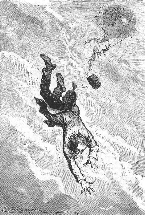Léon Benett's Man Falls from Balloon Gondola, Jules Verne 1880s
