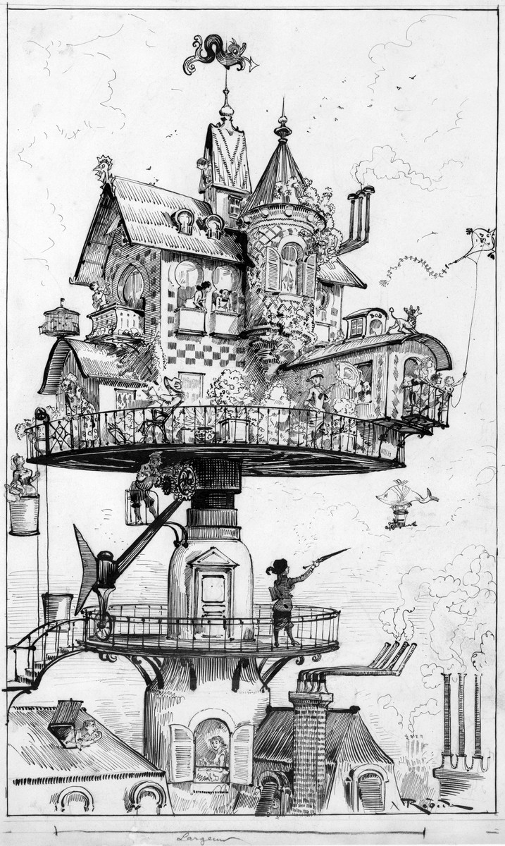 Albert Robida's Flying House — La Vie Électrique Aerial Dwelling, c.1890