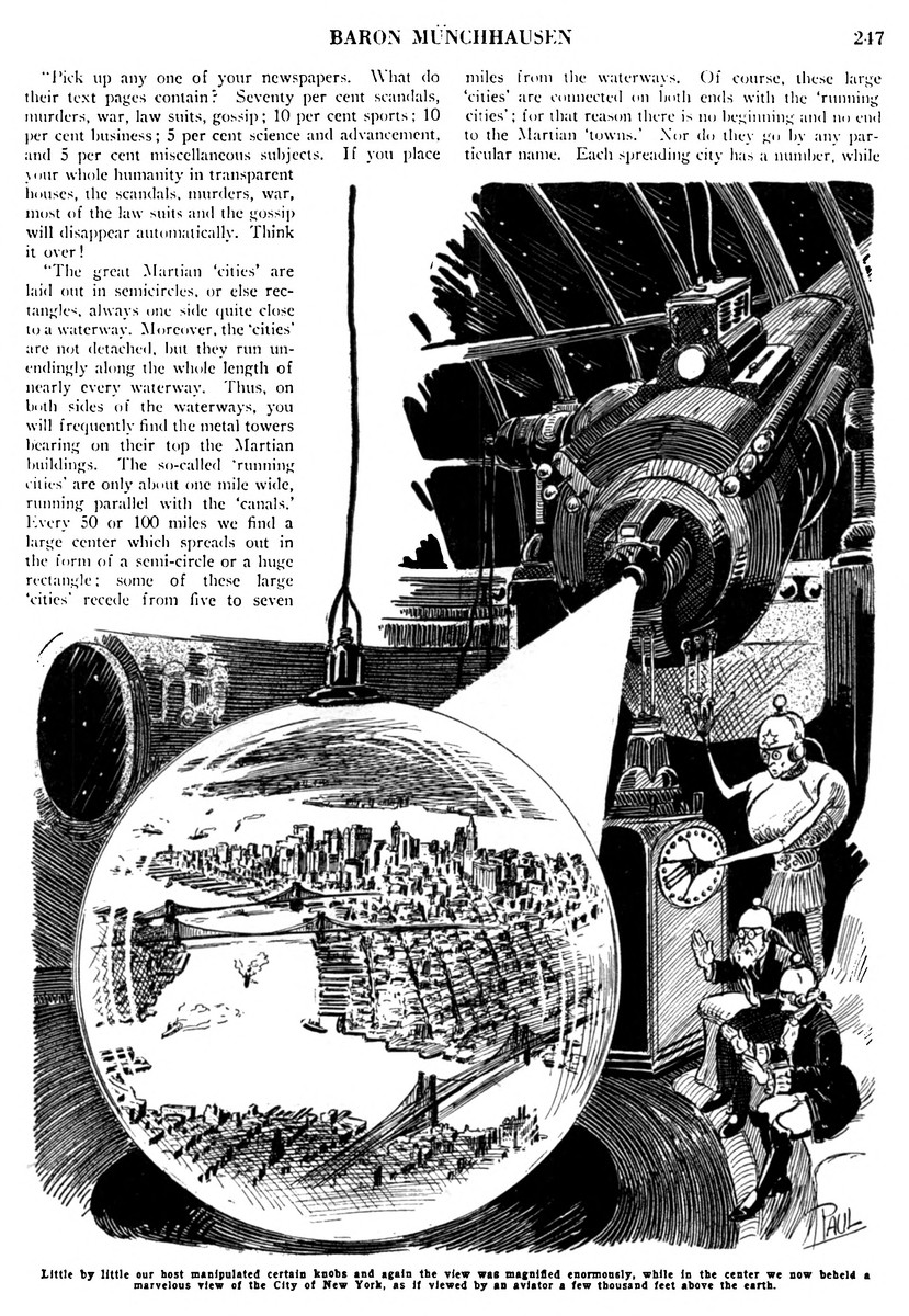 Frank R. Paul's Martian Telescope Views New York, Amazing Stories 1929
