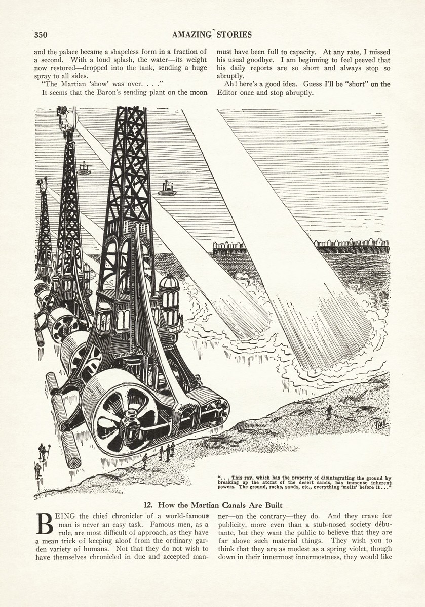 Frank R. Paul's Martian Canal Construction Ray, Amazing Stories 1930s