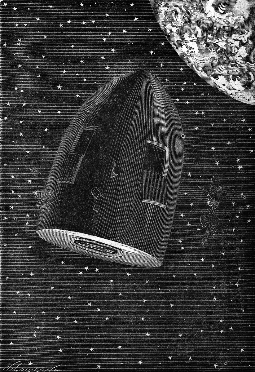 Jules Verne's Lunar Projectile in Space — De la Terre à la Lune Engraving
