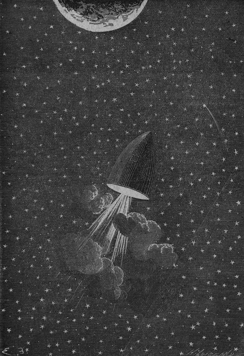 Jules Verne's Columbiad Shell Races to the Moon – 1870s Engraving