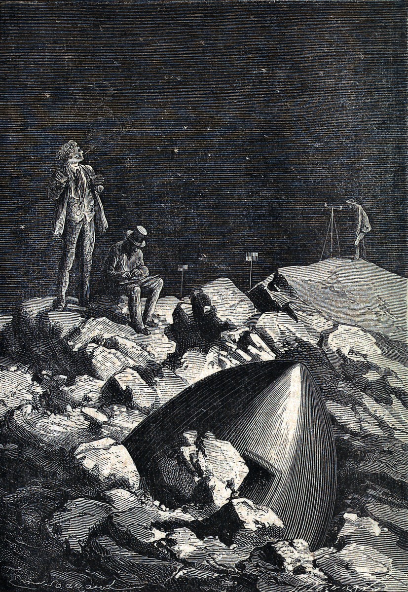 Jules Verne's Lunar Explorers Survey the Moon – De la Terre à la Lune, c.1870