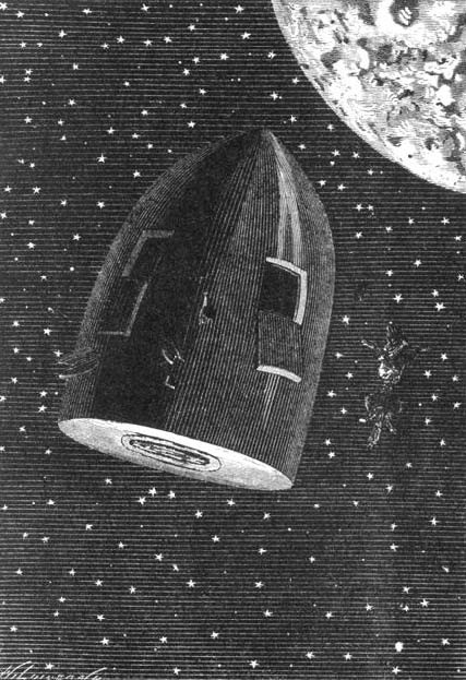 Jules Verne's Projectile Approaches the Moon — Around the Moon, 1870