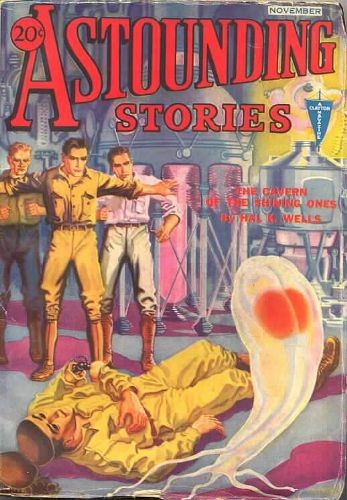 Astounding Stories Nov 1932 – Glowing Alien Entity Strikes Down Scientist