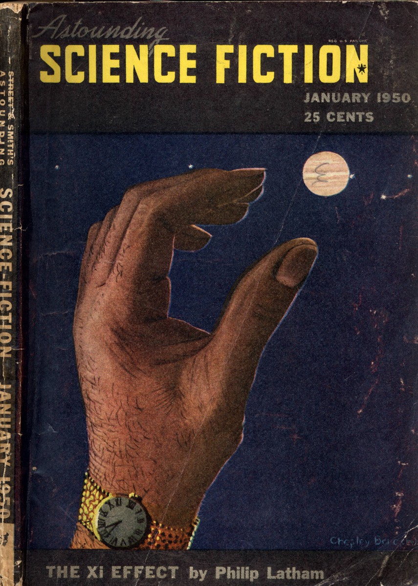 Chesley Bonestell's Giant Hand Pinching Jupiter, Astounding Science Fiction Jan 1950