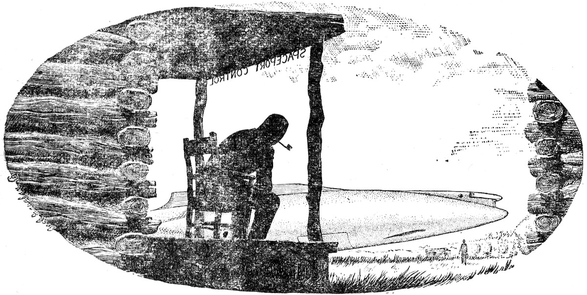 Spaceport Control Tower Silhouette — Atomic Age Pen-and-Ink Sci-Fi