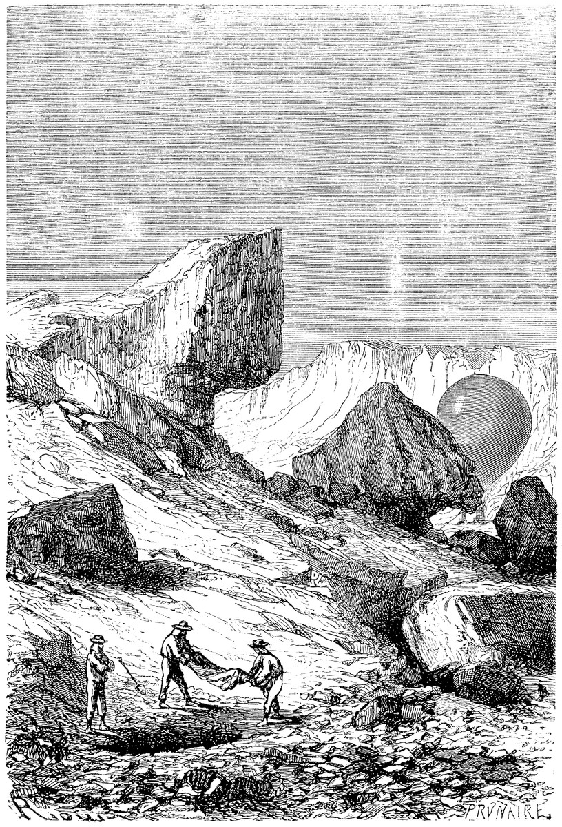 Jules Verne's Five Weeks in a Balloon: Rocky Terrain Landing Scene, c.1863