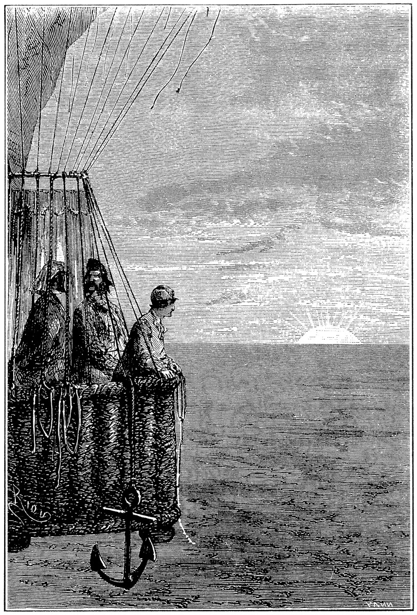 Édouard Riou's Balloon Gondola Over Vast Plain — Jules Verne Illustration