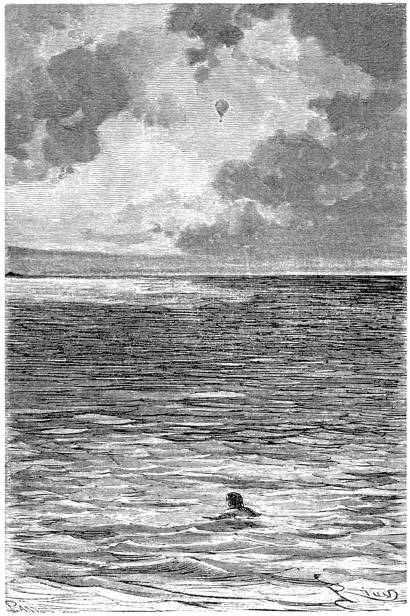Jules Verne's Balloon Over Open Sea — Victorian Wood Engraving c.1870s