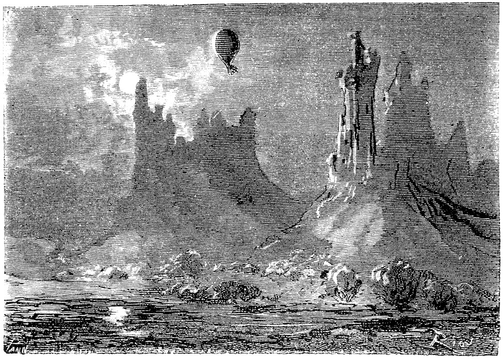Balloon Over Volcanic Eruption — Jules Verne's Five Weeks in a Balloon