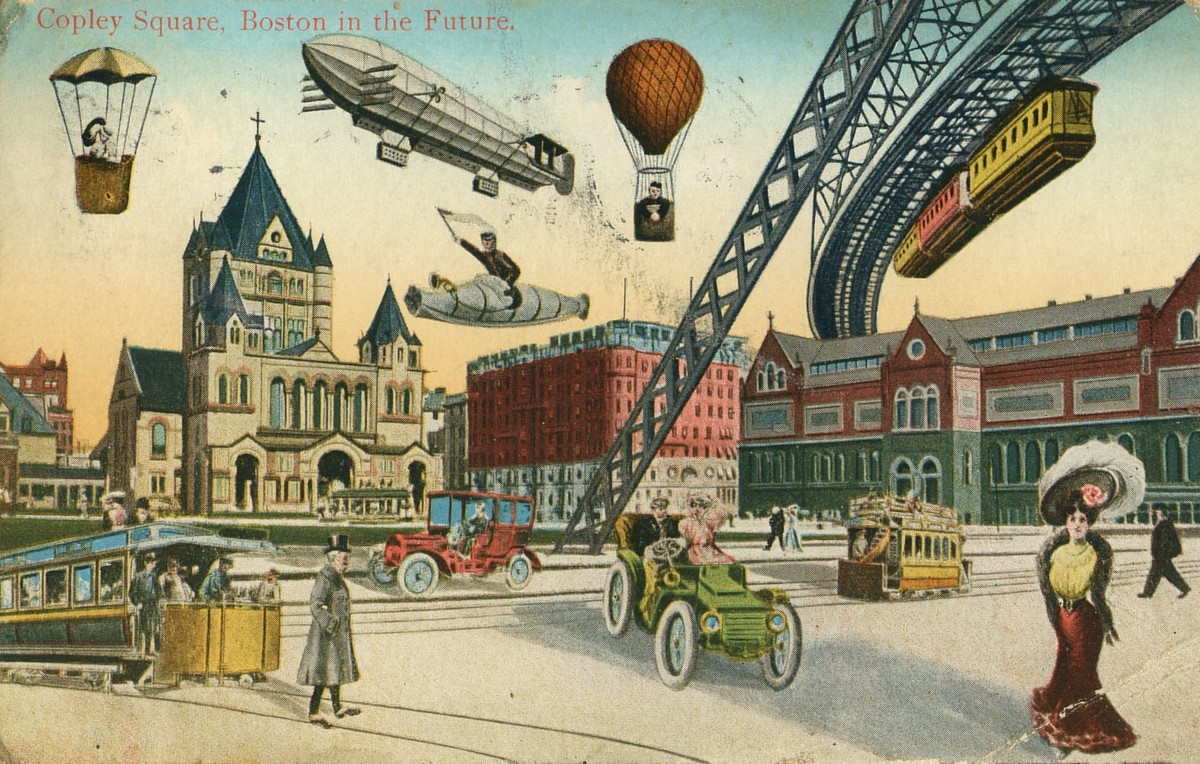 Copley Square Boston in the Future — Edwardian Retro-Futurist Postcard c.1905